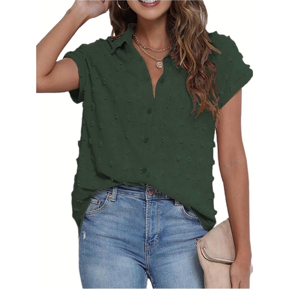 Olive Textured Button-Down Blouse Size Xl